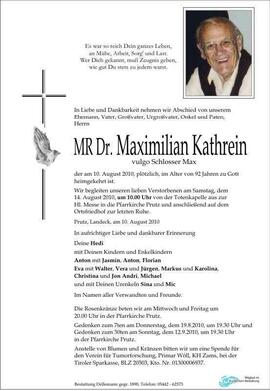 Sterbebild Dr. Kathrein Maximilian