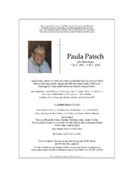 Sterbebild Patsch Paula