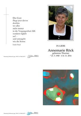 Sterbebild Röck Annemarie