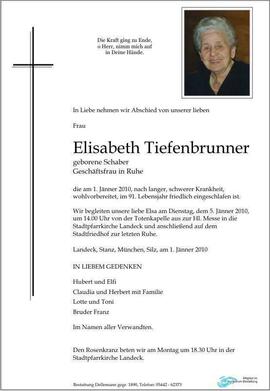 Sterbebild Tiefenbrunner Elisabeth