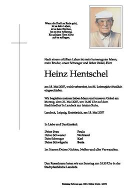 Sterbebild Hentschel Heinz
