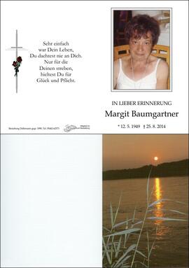 Sterbebild Baumgartner Margit