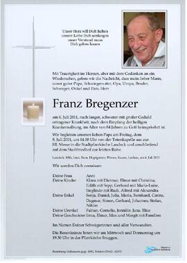 Sterbebild Bregenzer Franz