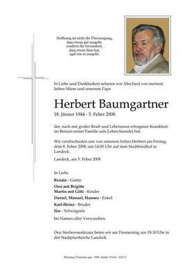 Sterbebild Baumgartner Herbert