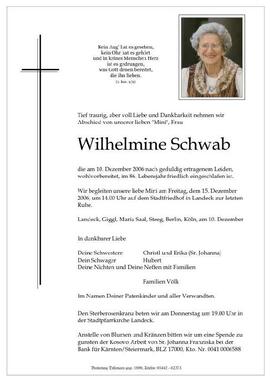 Sterbebild Schwab Wilhelmine