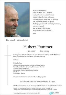 Sterbebild Prantner Hubert