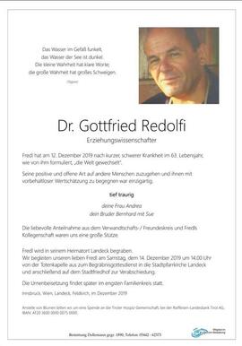 Sterbebild Dr. Redolfi Gottfried