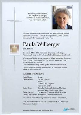 Sterbebild Wilberger Paula