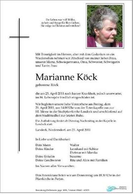 Sterbebild Köck Marianne