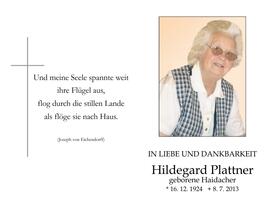 Sterbebild Plattner Hildegard
