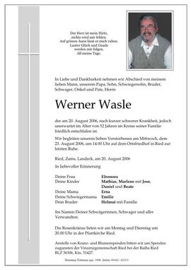 Sterbebild Wasle Werner