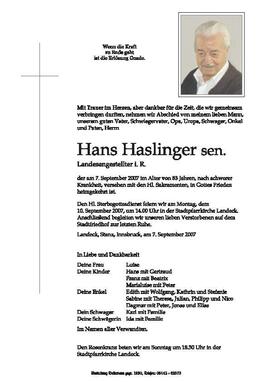 Sterbebild Haslinger Hans