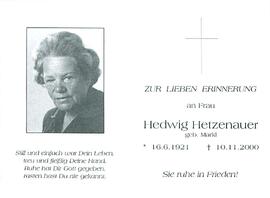 Hetzenauer Hedwig geb. Markl