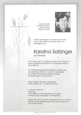 Satzinger Karoline geb. Staudinger G