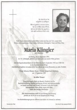 Klingler Maria geb. Monibeller G