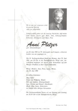 Pletzer Anni geb. Schwemmberger G