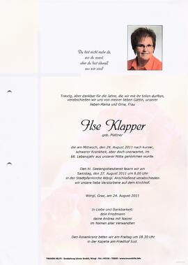 Klapper Ilse geb. Plattner G