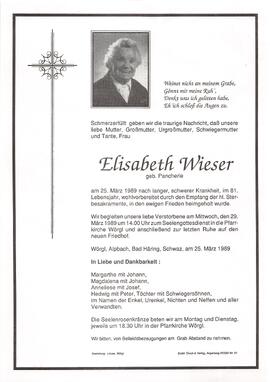 Wieser Elisabeth geb. Pancherie G