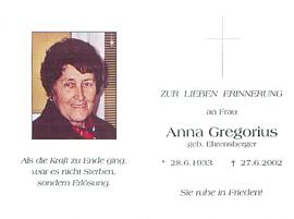 Gregorius Anna geb. Ehrensberger