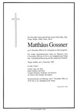 Gossner Matthäus G