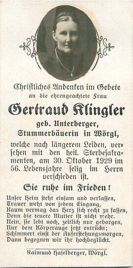 Klingler Gertraud geb. Unterberger Stummer