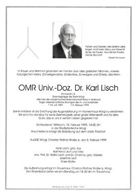 Lisch Karl OMR Univ.-Doz. Dr. G