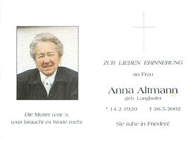 Altmann Anna geb. Langhofer