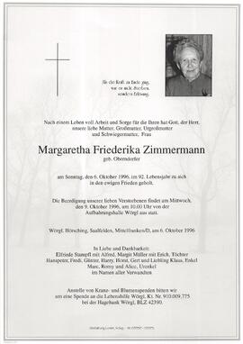 Zimmermann Margarethe Friederika geb. Oberndorfer G