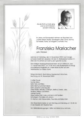 Mariacher Franziska geb. Daxauer G