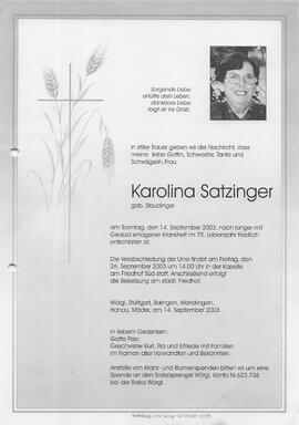 Satzinger Karolina geb. Staudinger G