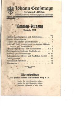 Katalog Auszug Ausgabe 1932 der Firma Johann Graßmayr